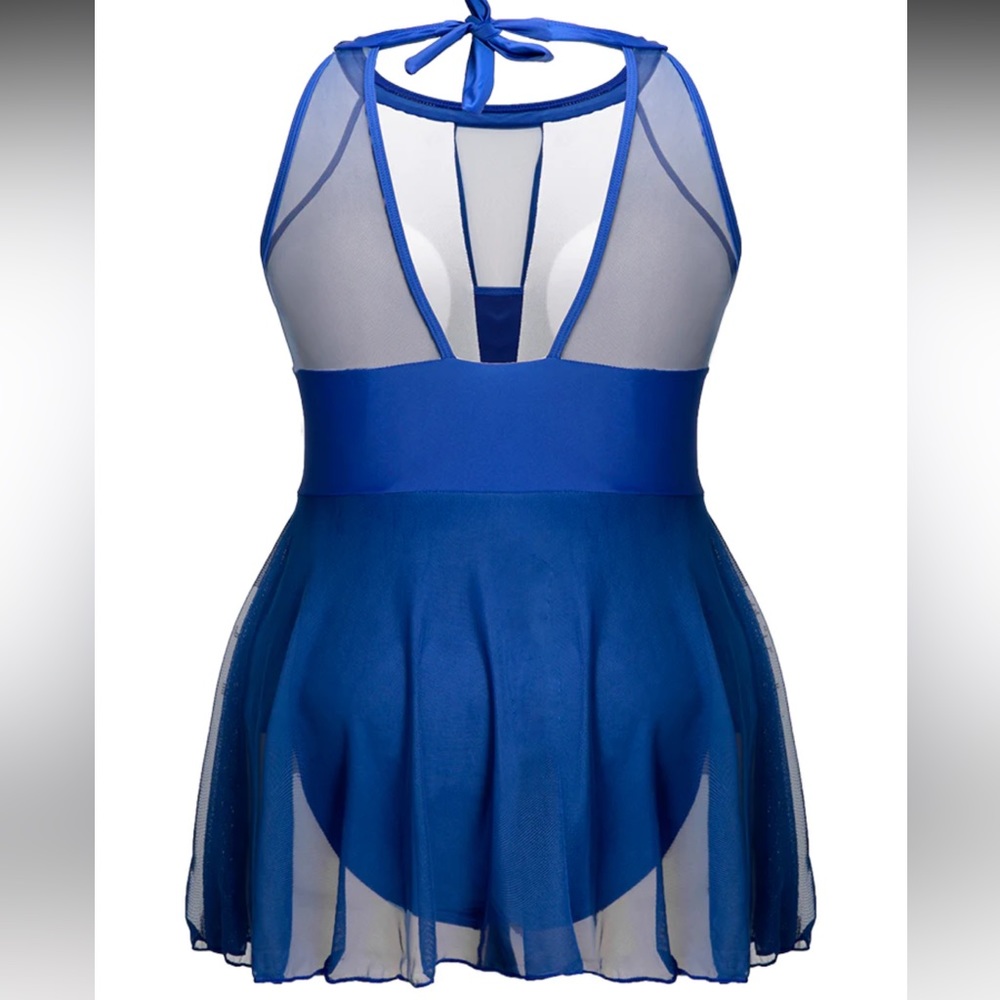 Knotted Back Mesh Insert Halter Swim Dress - Picture 4 of 8